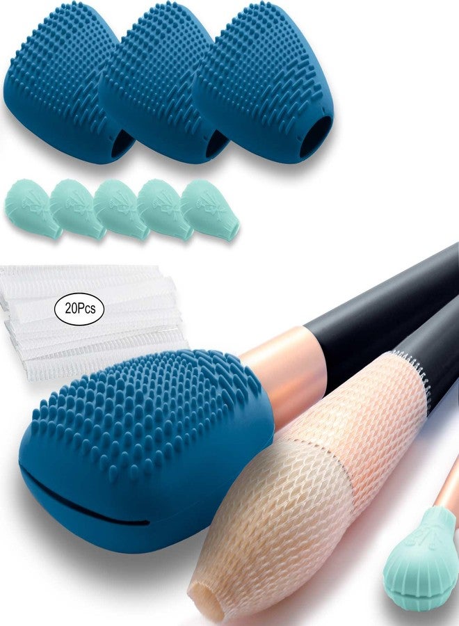 vidsel Silicone Travel Make-up Brush Holder with Cleaner Mat Pad, Organizer Case Covers for Foundation Eye Lip Brushes Storage Cleaning, Gift for Women Girl-Friend Mother Wife, 3-Pcs Large + 5 Small, Blue - Image 1