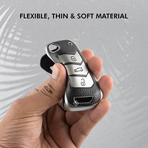 SHOPOFLUX TPU Leather Key Cover Compatible with Mahindra Scorpio N | 3XO | XUV 300 | Marazzo | XUV 700 | XUV 400 ev | Bolero | Thar 3 Button Flip Key (Black Silver) - Image 4