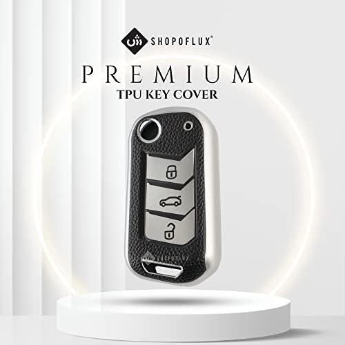 SHOPOFLUX TPU Leather Key Cover Compatible with Mahindra Scorpio N | 3XO | XUV 300 | Marazzo | XUV 700 | XUV 400 ev | Bolero | Thar 3 Button Flip Key (Black Silver) - Image 5