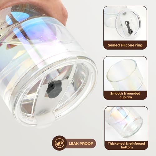 Zukro 13 oz/400ml Glass Cups with Lid and Straw, Non-Slip Silicone Bottom - Leak Proof Thick Wall Glass Tumbler for Iced Coffee, Tea & Water - Reusbale Drinking Glasses for Home/Office, BPA Free - Image 3