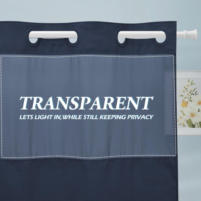 EUTXL Navy Blue No Hook Shower Curtain with Snap in Liner,230GSM Waffle Weave Shower Curtains for Bathroom,71W x 74H - Image 5