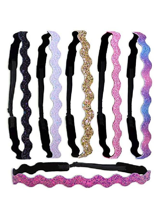 FROG SAC 6 Zig Zag Glitter Elastic Headbands For Girls Adjustable Non Slip Thin Stretch Wavy Headband Hair Bands For Teens Cute Stretchy Nonslip Fashion Teen Girl Hair Accessories Yoga  - Image 2