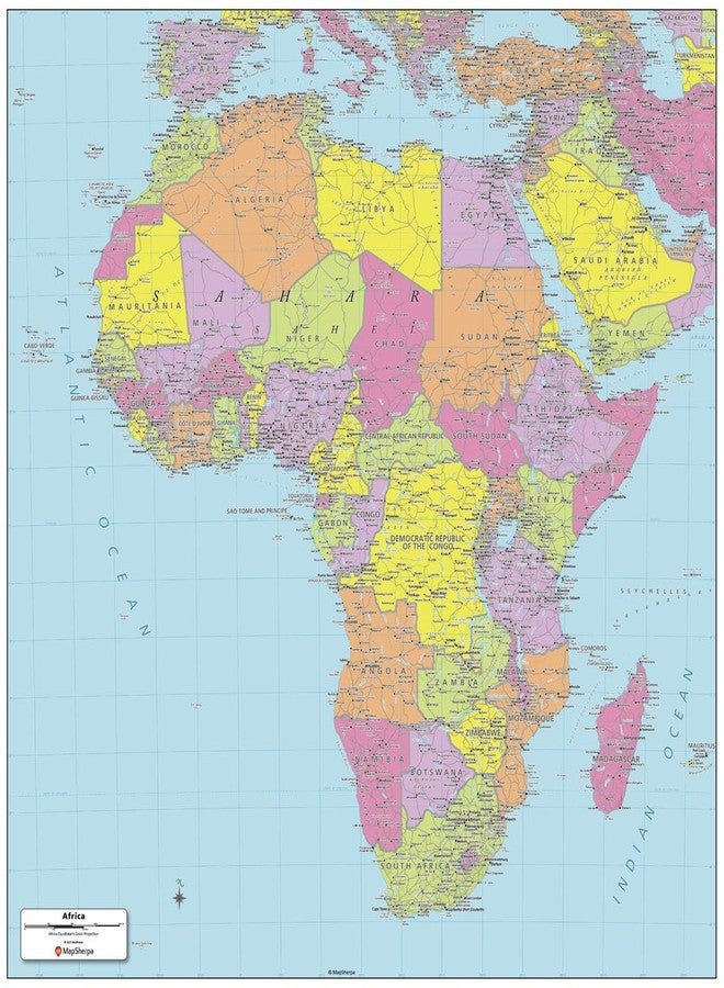 MapSherpa: Africa Political Wall Map - 24 x 25 inch Poster - Front Lamination - Image 1