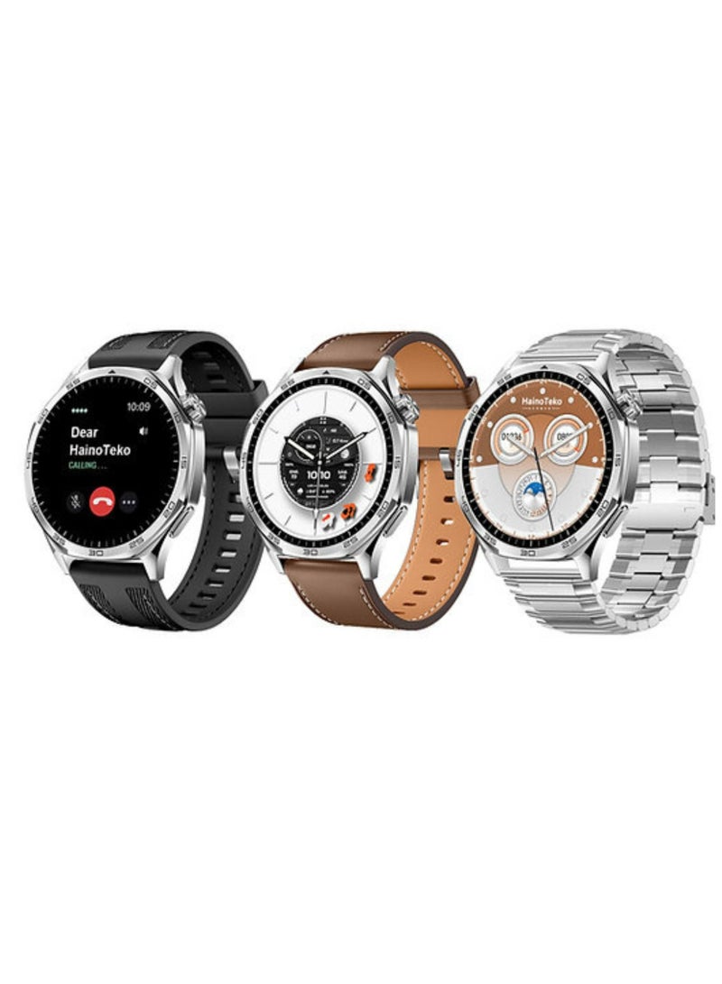 Haino Teko RW-64 GT5 Max Smartwatch with Large AMOLED Display, Voice Assistant, 3 Pair Straps – Stylish and Functional Smartwatch for Men- Silver - Image 1