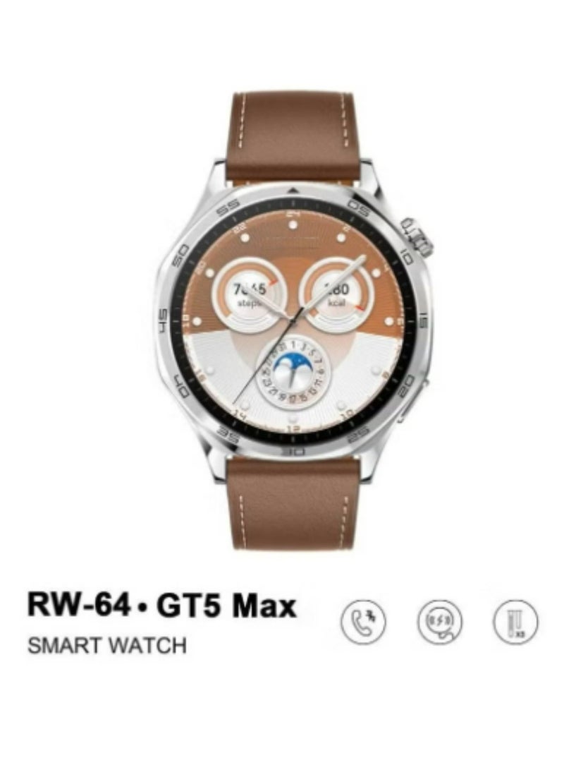 Haino Teko RW-64 GT5 Max Smartwatch with Large AMOLED Display, Voice Assistant, 3 Pair Straps – Stylish and Functional Smartwatch for Men- Silver - Image 3