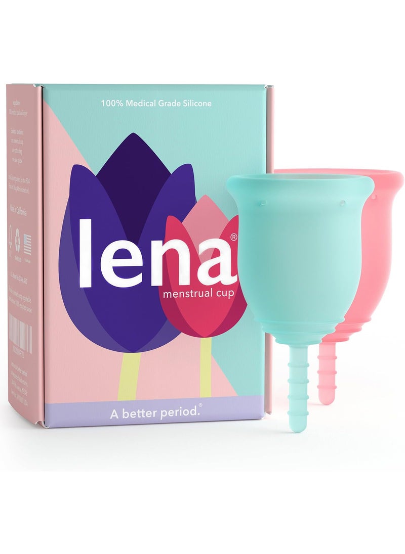 Lena Lena Menstrual Cups, Reusable Period Cup, Tampons,Period Underwear and Menstrual Pads Alternative, Feminine Care, FSA Eligible, Silicone Menstrual Cup, Made in USA, Small & Large, Pink & Turquoise 