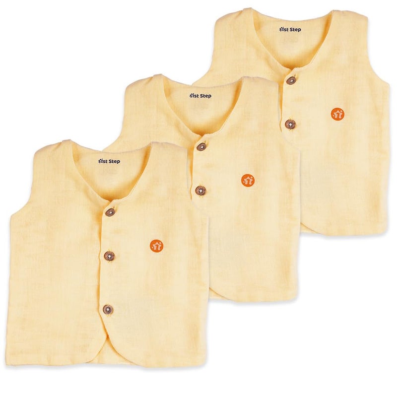 1ST STEP Button Type 100% Muslin Colored Jhablas (3-6 Months, Yellow)