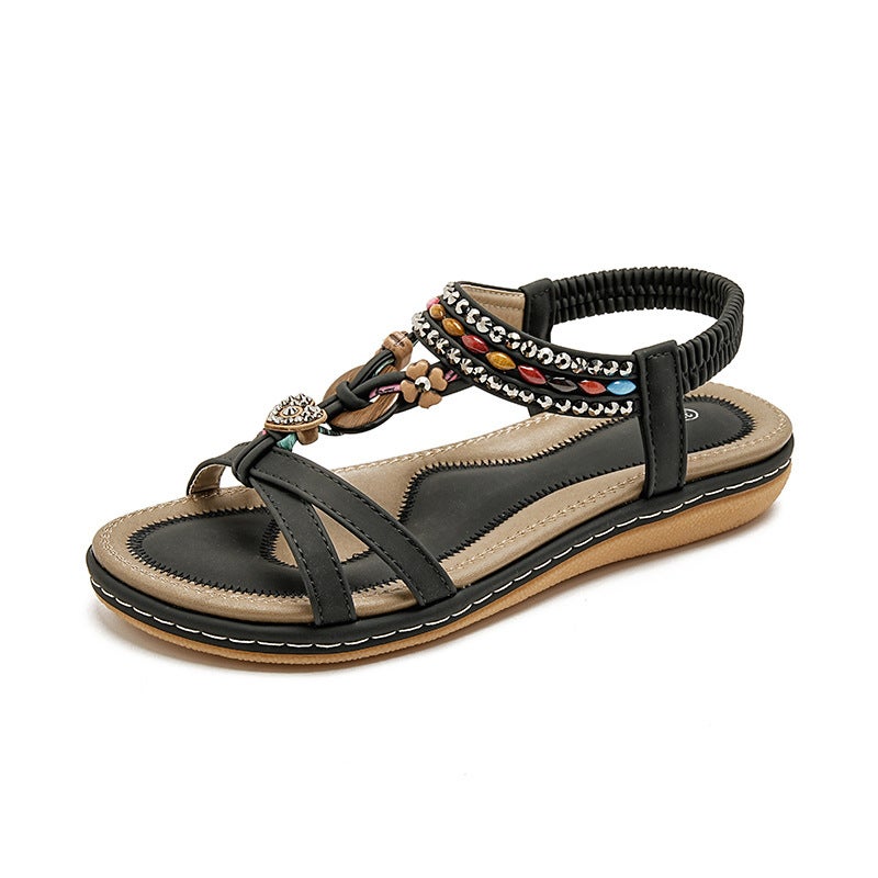 Yasrun Summer 2025 Spring and Summer Rhinestone Casual Seaside Beach Flat Sandals Women''s Plaid and Easiest for Match 676-4 - Image 3