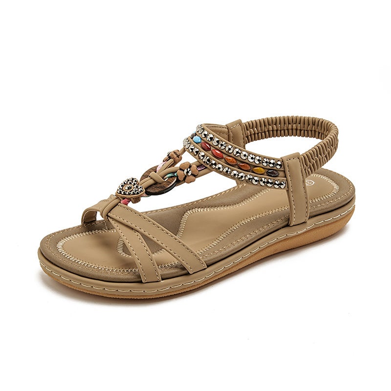 Yasrun Summer 2025 Spring and Summer Rhinestone Casual Seaside Beach Flat Sandals Women''s Plaid and Easiest for Match 676-4 - Image 2