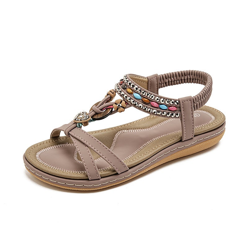 Yasrun Summer 2025 Spring and Summer Rhinestone Casual Seaside Beach Flat Sandals Women''s Plaid and Easiest for Match 676-4 - Image 4