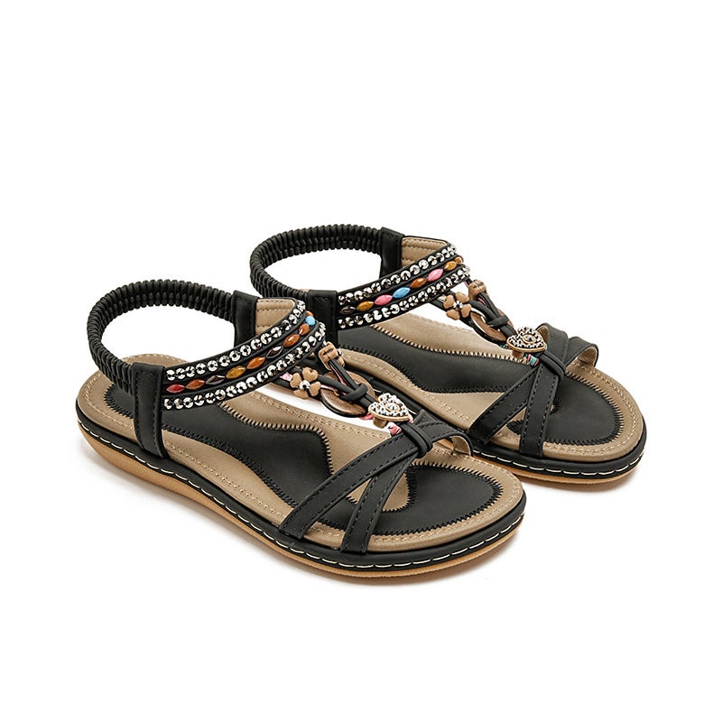 Yasrun Summer 2025 Spring and Summer Rhinestone Casual Seaside Beach Flat Sandals Women''s Plaid and Easiest for Match 676-4 - Image 1