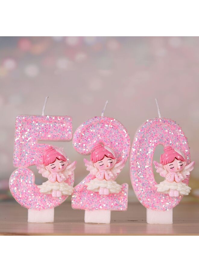 يُسلِّم شموع عيد ميلاد رقمية إبداعية ثلاثية الأبعاد، ديكورات حفلات يدوية الصنع على شكل ملاك وردي (رقم 9) - Image 3