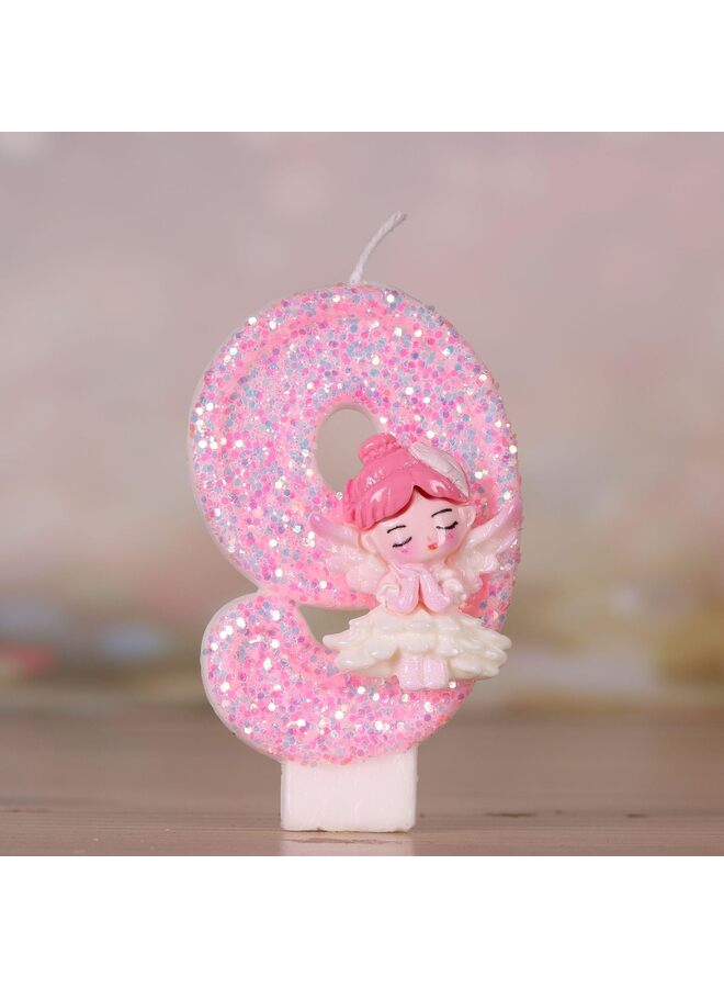 يُسلِّم شموع عيد ميلاد رقمية إبداعية ثلاثية الأبعاد، ديكورات حفلات يدوية الصنع على شكل ملاك وردي (رقم 9) - Image 1