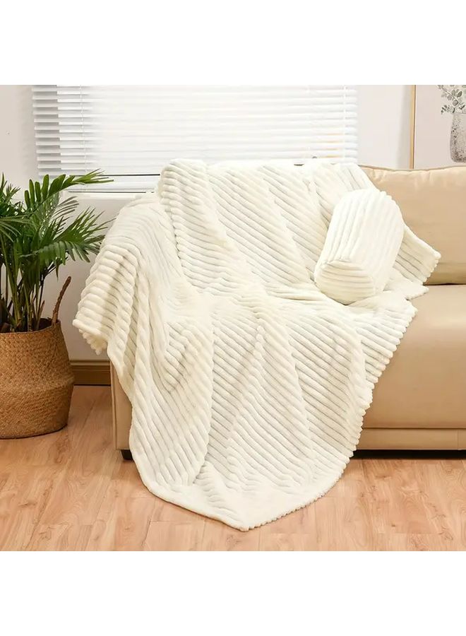 Khaki Flannel Fleece Throw Blanket Super Soft Plush Cozy 3D Jacquard Luxury Solid Color Blanket For Couch Sofa Chair 60x80 Inches - Image 2