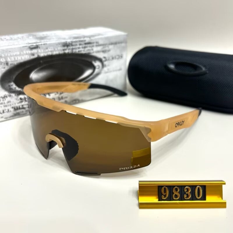 Oakley Matte Yellow Frame with Tea Lenses Prizm Shield Sports Sunglasses UV400 Windproof Cycling Driving Polarized Shades for Men - Image 1
