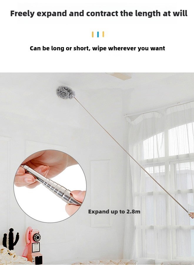 Haidue 2.8M Ultra Long Household Dust Duster Cleaning Hair Duster Removal And Ash Roof Cleaning Brush Sweeping The Wall Microfiber Duster Bendable Telescopic - Image 2
