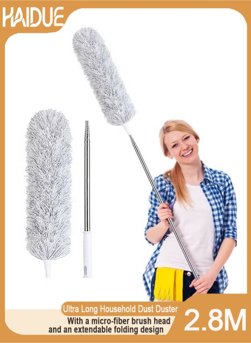 2.8M Ultra Long Household Dust Duster Cleaning Hair Duster Removal And Ash Roof Cleaning Brush Sweeping The Wall Microfiber Duster Bendable Telescopic