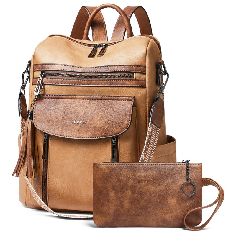 Shrrie Backpack Purse for Women Fashion Leather Backpack Purse Designer Travel Backpack Convertible Shoulder Bag with Wristlet - Image 1