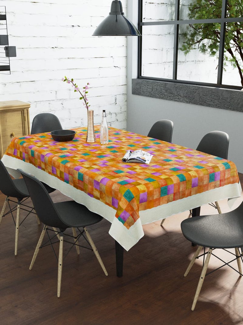 Clasiko 6 Seater Dining Table Cover; 60x90 Inches or 150x225 Cms; Material - PVC; Shape - Rectangle; Pack of 1; Anti Slip; Multicolor Checks On Orange - Image 3