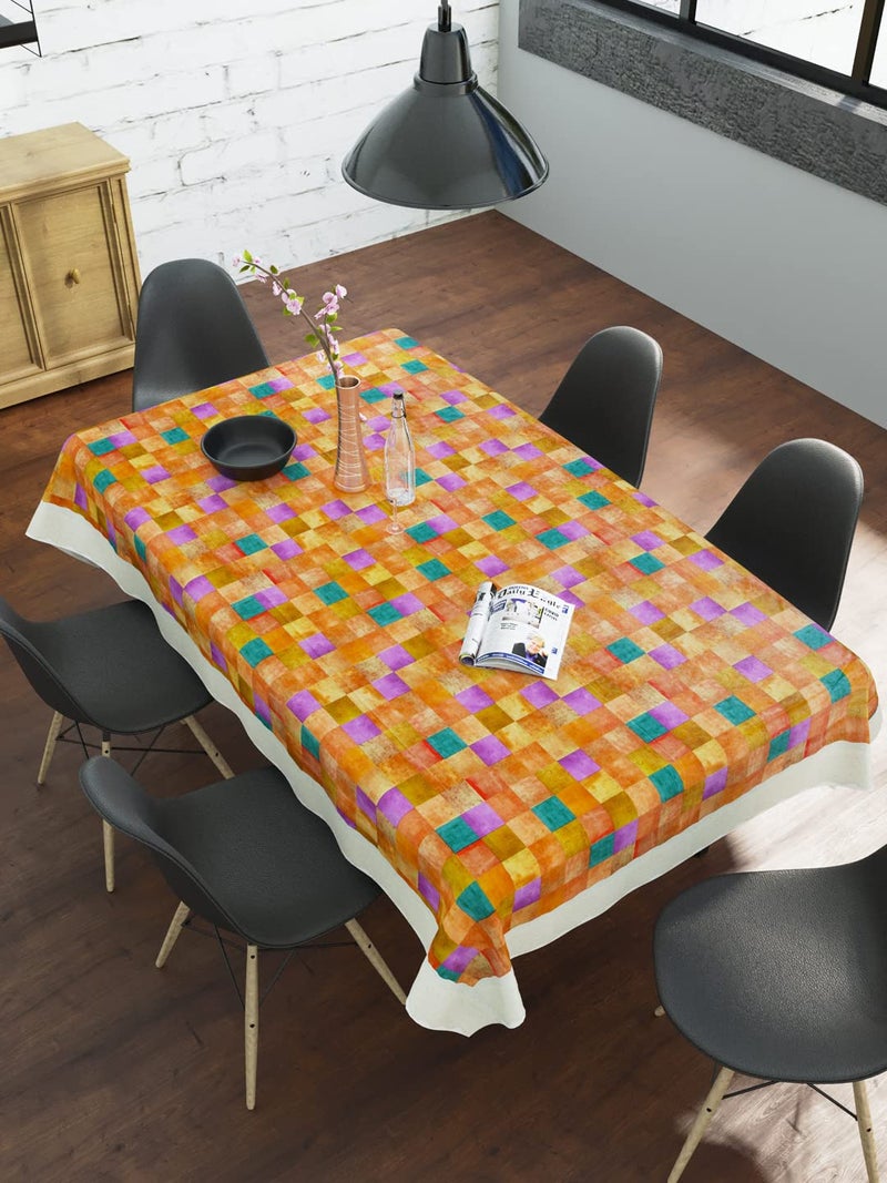 Clasiko 6 Seater Dining Table Cover; 60x90 Inches or 150x225 Cms; Material - PVC; Shape - Rectangle; Pack of 1; Anti Slip; Multicolor Checks On Orange - Image 1