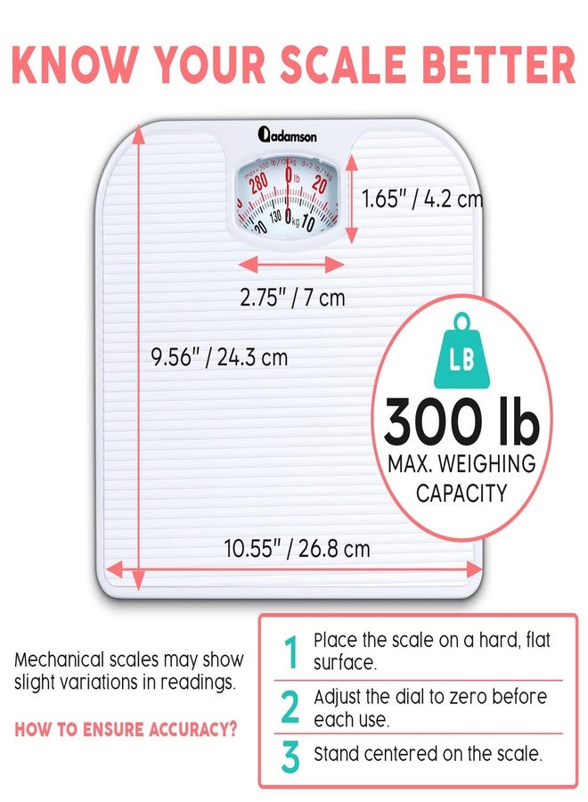 Adamson A21 Analog Scales for Body Weight - Up to 300 LB - New - Anti-Skid Rubber Surface + Large Numbers - Analog Bathroom Scale - Affordable - Durable with 20-Year Assurance - Image 4