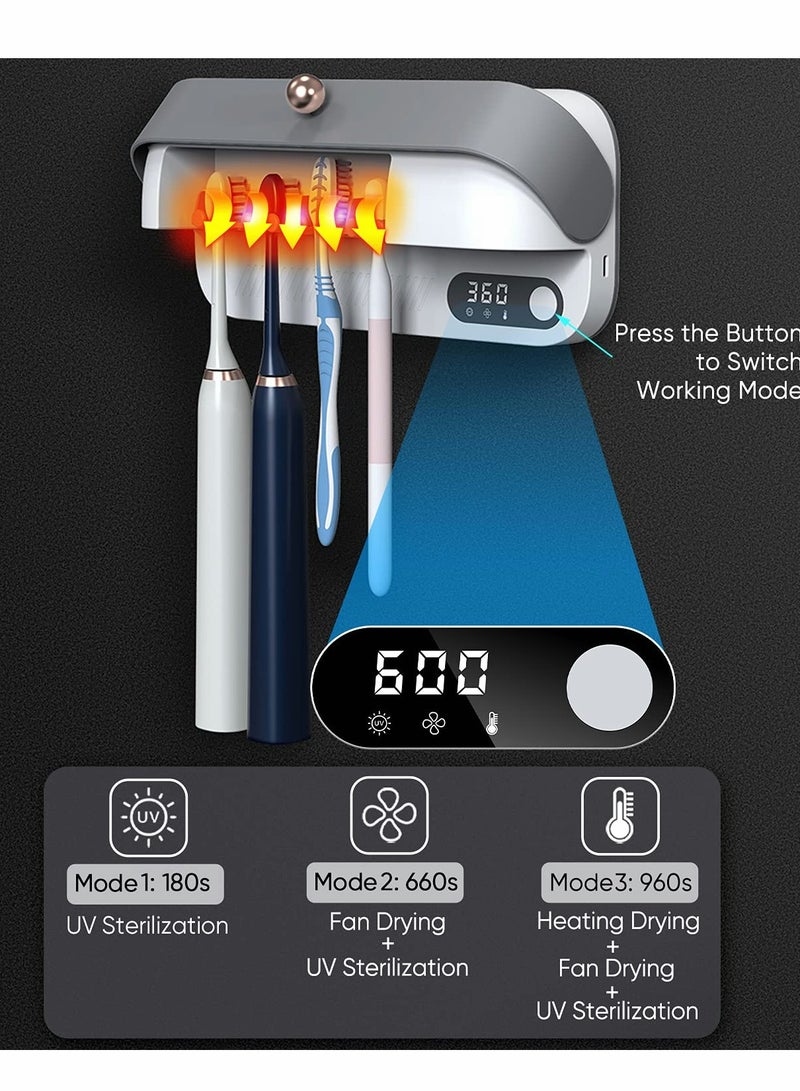 SOLARAE UV Toothbrush Sanitizer Dryer Heating and Fan Drying Function UVC-LED Tooth Brush Cleaner Sterilizer Holder Wall Mounted Suitable for Oral-B - Image 3