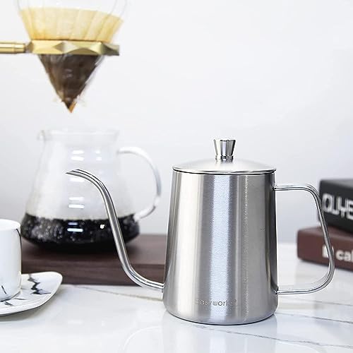 Easyworkz Gage Gooseneck Pour Over Coffee Kettle 20 oz with Thermometer Stainless Steel Hand Drip Coffee Pot With Long Narrow Spout, Silver - Image 5