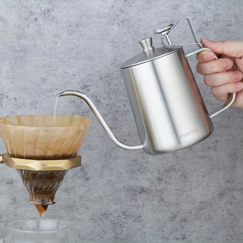 Easyworkz Gage Gooseneck Pour Over Coffee Kettle 20 oz with Thermometer Stainless Steel Hand Drip Coffee Pot With Long Narrow Spout, Silver - Image 3