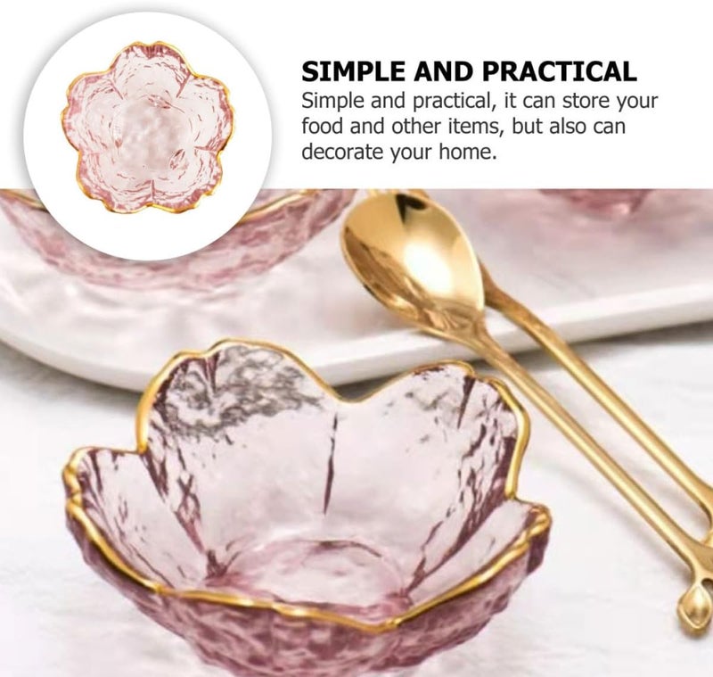TIDTALEO Cherry Blossom Glass Sauce Dish Set 6pcs, Purple Rimmed Crystal Glass Dinnerware, Floral Small Serving Bowls for Salad and Condiments, Japanese Style Tableware for Home and Parties - Image 3