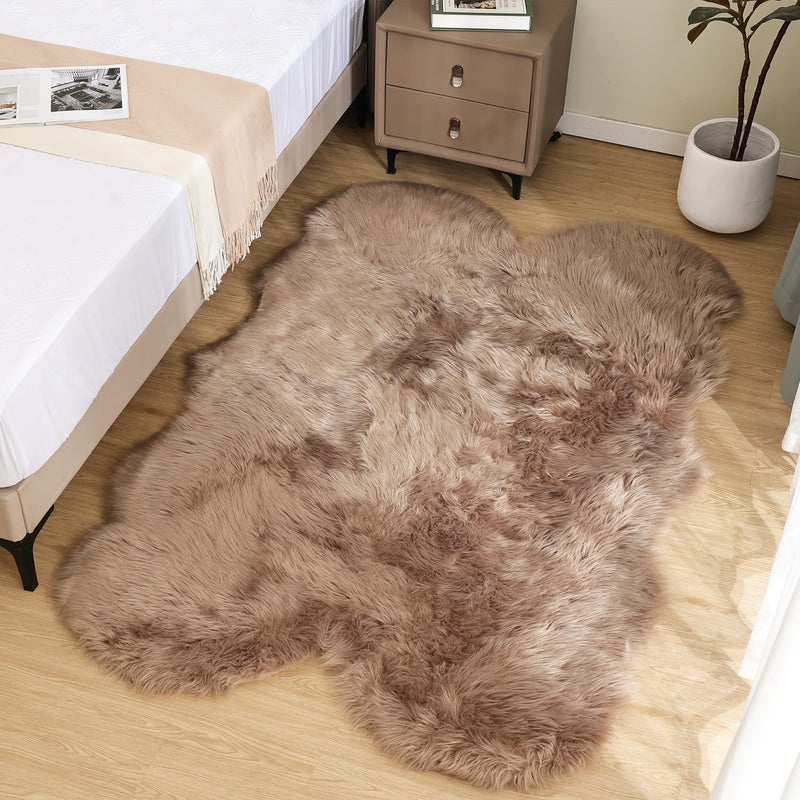 Latepis Beige Washable Rugs 4x6 for Living Room Fluffy Carpet Soft Shaggy Faux Sheepskin Fur Rug for Bedroom Floor Room Rugs Home Decor Sheepskin - Image 2