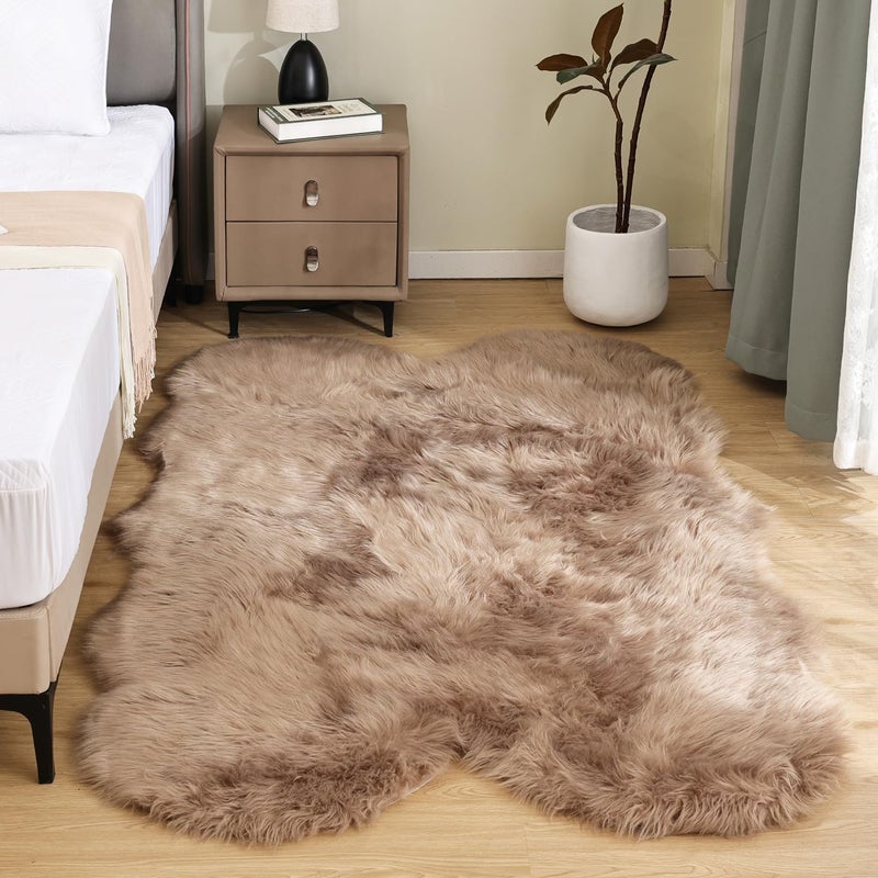 Latepis Beige Washable Rugs 4x6 for Living Room Fluffy Carpet Soft Shaggy Faux Sheepskin Fur Rug for Bedroom Floor Room Rugs Home Decor Sheepskin - Image 1