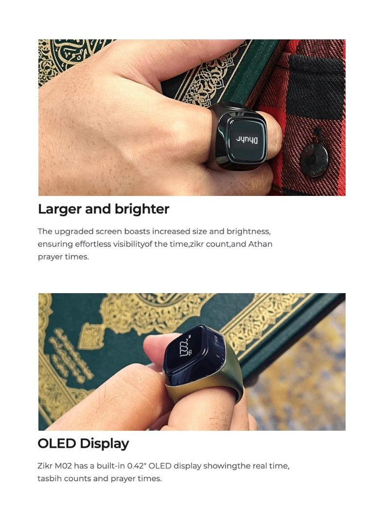 iQIBLA Metal Zikr Ring - Green | 20mm Prayer Counter, Tasbih Counter & Muslim Prayer Time Reminder | Waterproof Wearable Technology  - Image 3
