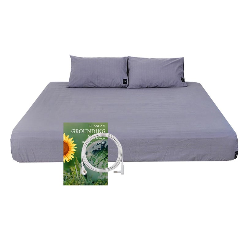Grounding Fitted Sheet Kit Grounding Conductivity Sheets with Silver Fiber Grounding Cord Grounding Bed Cover for Efficient Sleep Reduce Stress Natural HealthyGrey Queen