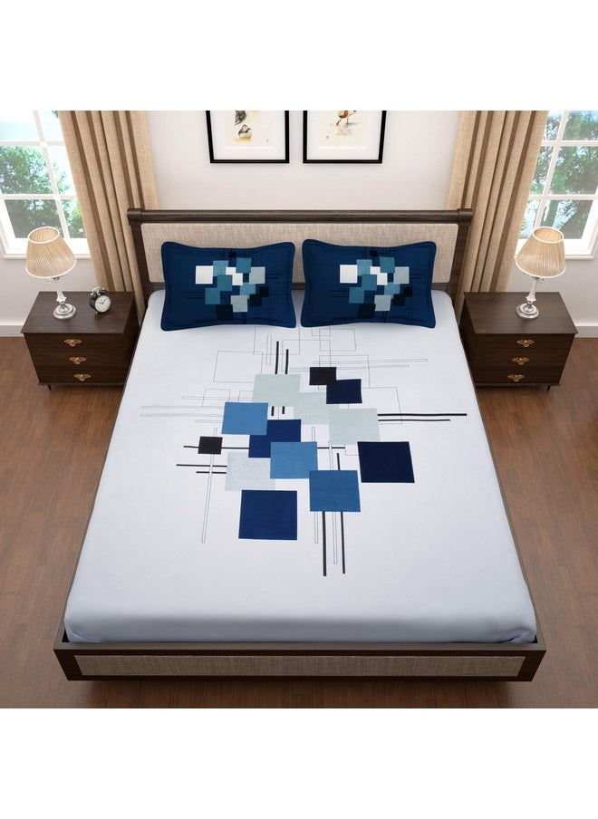Story@Home Story@Home Bedsheet for king size bed |300TC | White & Blue | Abstract | 1 Piece cotton bedsheets for king size bed with 2 Pillow covers (270 x270cm) Perfect for Home Decor & gifting | Cotton bedsheet  - Image 2