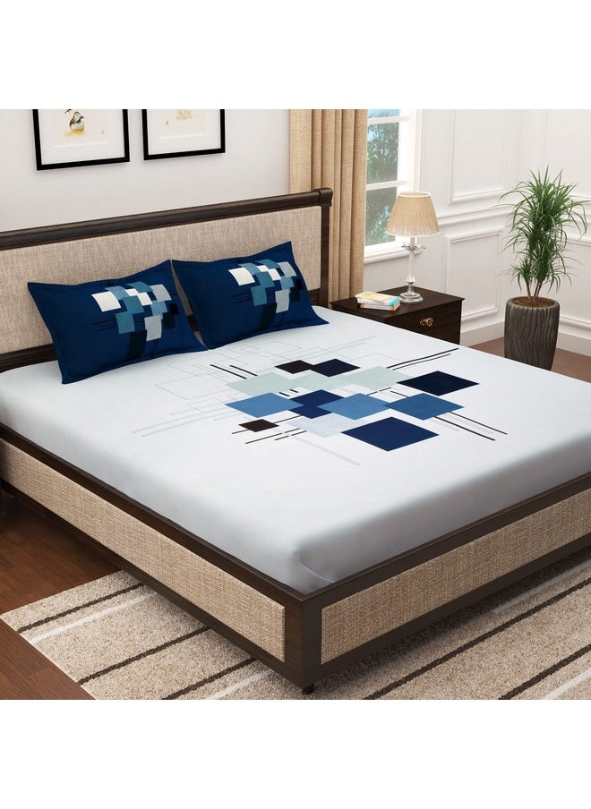 Story@Home Story@Home Bedsheet for king size bed |300TC | White & Blue | Abstract | 1 Piece cotton bedsheets for king size bed with 2 Pillow covers (270 x270cm) Perfect for Home Decor & gifting | Cotton bedsheet  - Image 1