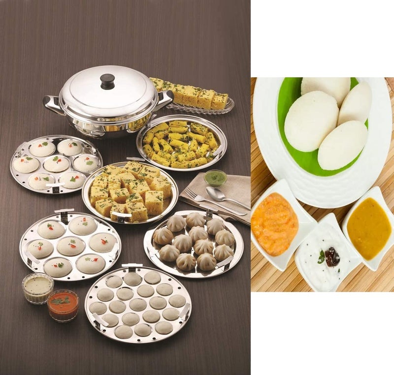 RSPTJM RJ kitchenware Store Multi Kadhai Stainless Steel Induction Bottom with plates Silver idlimomosdhoklasambharfrying maker kadhai pot pans Multi kadai 6 plate - Image 2