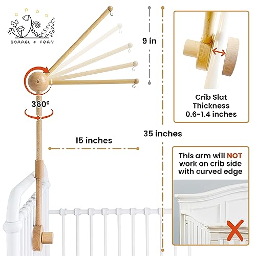 Sorrel + Fern Crib Mobile Arm - 360° Adjustable Wooden Baby Mobile Hanger for Crib (31 inch, 100% Natural Beech Wood) - Strong Anti Slip Attachment - Nursery Décor for Boys, Girls - Image 2