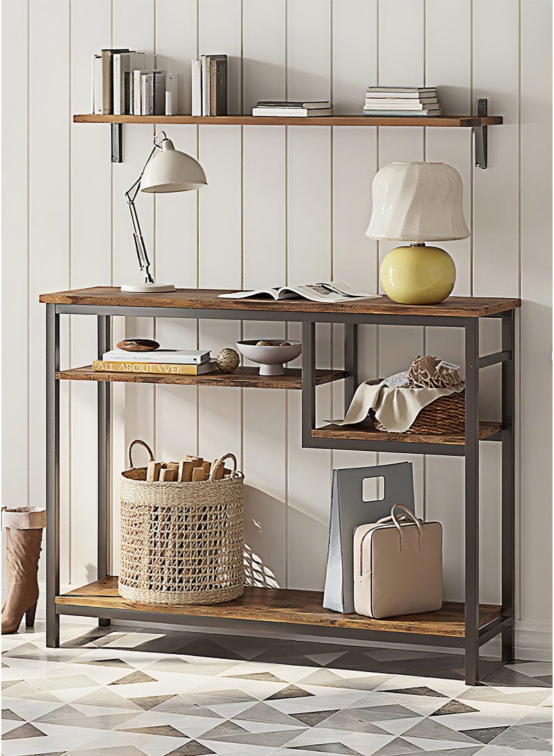 Apexll Rustic Slim Console Table with 4-Tier Storage Shelves, Narrow Entryway Table for Hallway, Living Room, or Behind Sofa, Industrial Wood and Metal Accent Table - Image 3
