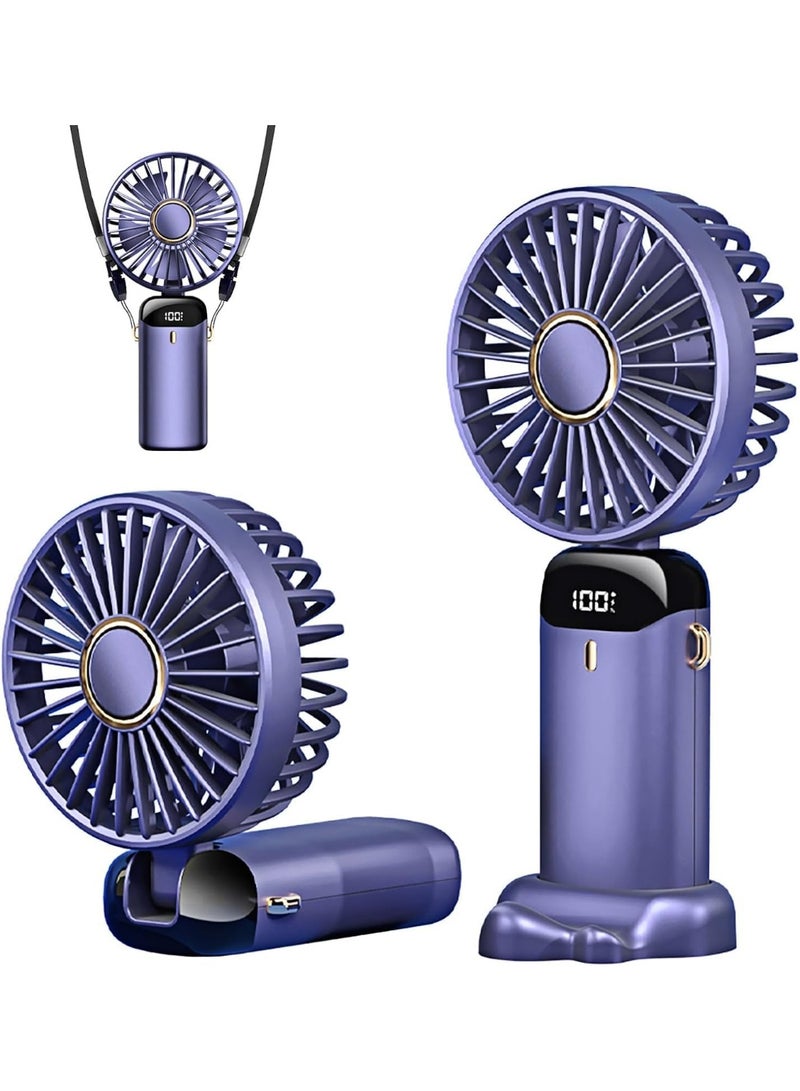 Generic Rechargeable Handheld Portable Fan with Display – 3 Speed, USB Charging, Foldable Design, Purple  - Image 1