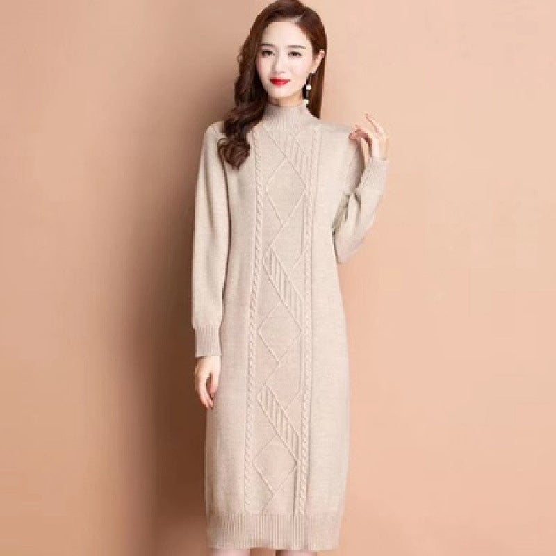 Sweater Womens Wool Sweater Winter Sweater Dress Loose plus size dress Warm Twist Base Shirt Red - Image 4