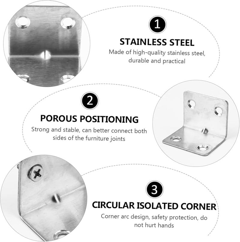 Stainless Steel Right Angle Corner Brackets 16Pcs 4x3 cm Furniture Reinforcement Joint Fasteners - Image 3