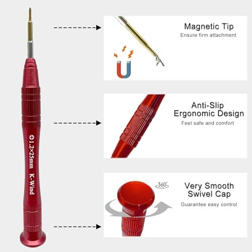 Kannony Wind Precision Screwdriver Phillips 1.2mm, Compatible with Small Electronics, Laptops, Tables, Glasses, Phone, Watch, Magnetic S2 Steel Tip, Free Spin Cap, Anti-slip Grip - Image 3