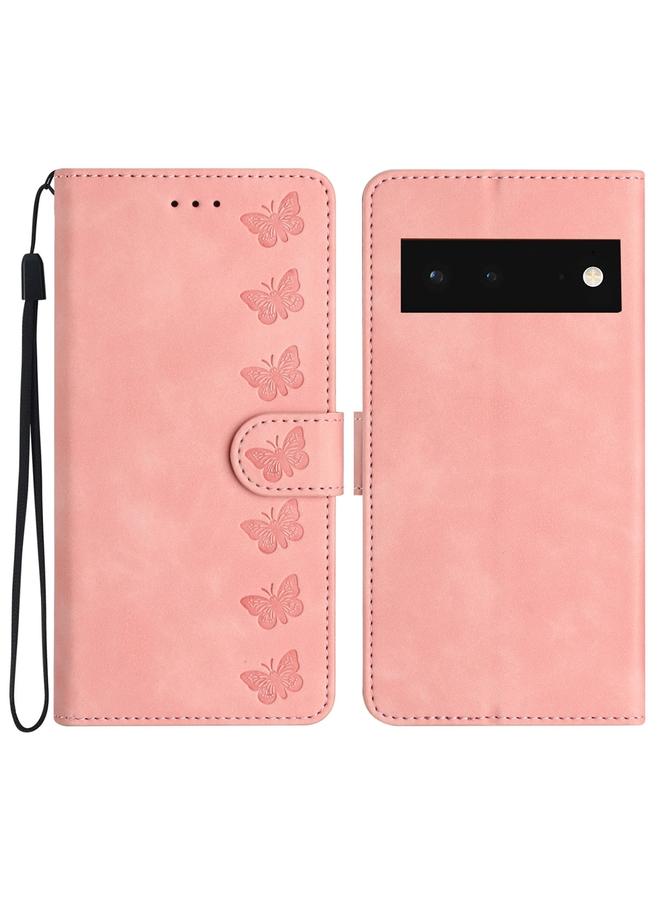 اس-توب جراب لهاتف Google Pixel 6 مصنوع من الجلد المنقوش بسبع فراشات - Image 1