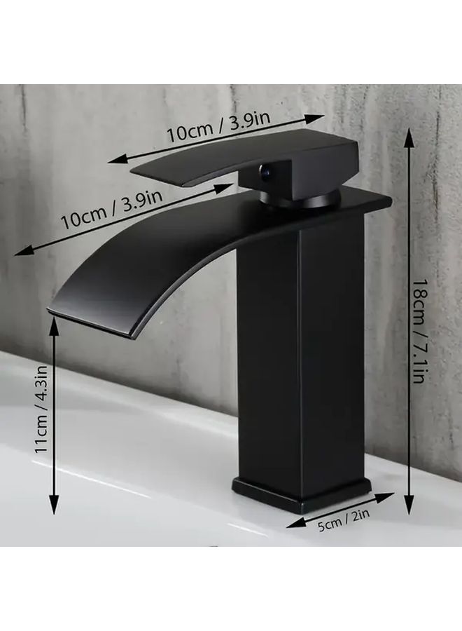 Black Waterfall Bathroom Faucet Hot Cold Water Splash Proof Single Hole Installation - Image 3