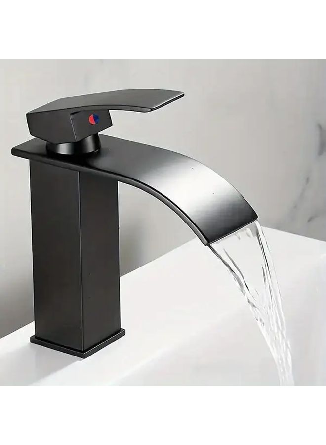 Black Waterfall Bathroom Faucet Hot Cold Water Splash Proof Single Hole Installation - Image 1