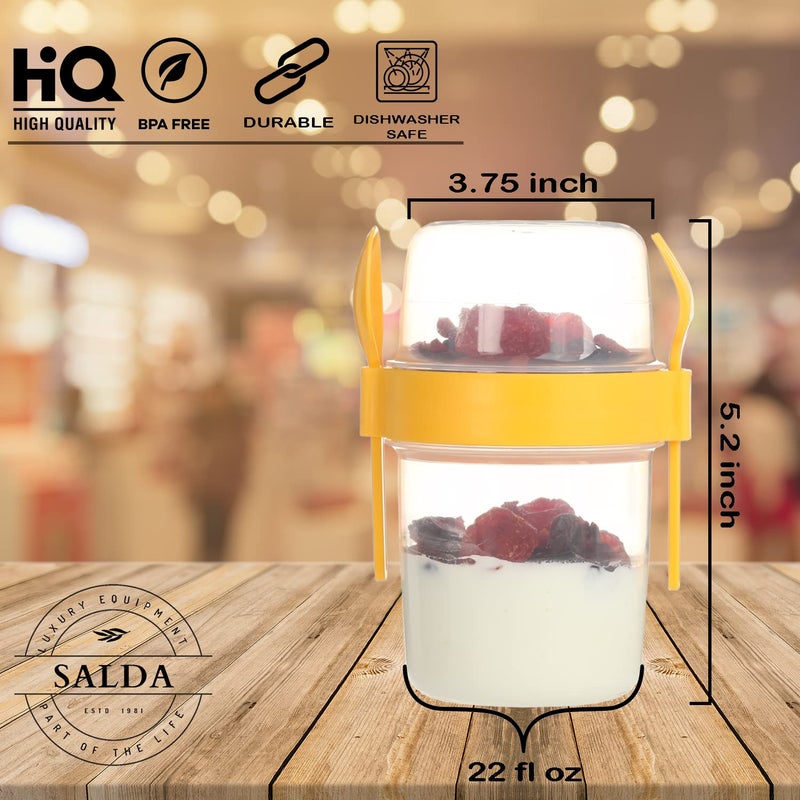 Salda 4 Pack 22 Oz Onder on the Go Cups Take Go Go Go Yogurt Cup مع كوب من الحبوب مع ملعقة وشوكة شوكة بين عشية وضحا - Image 3