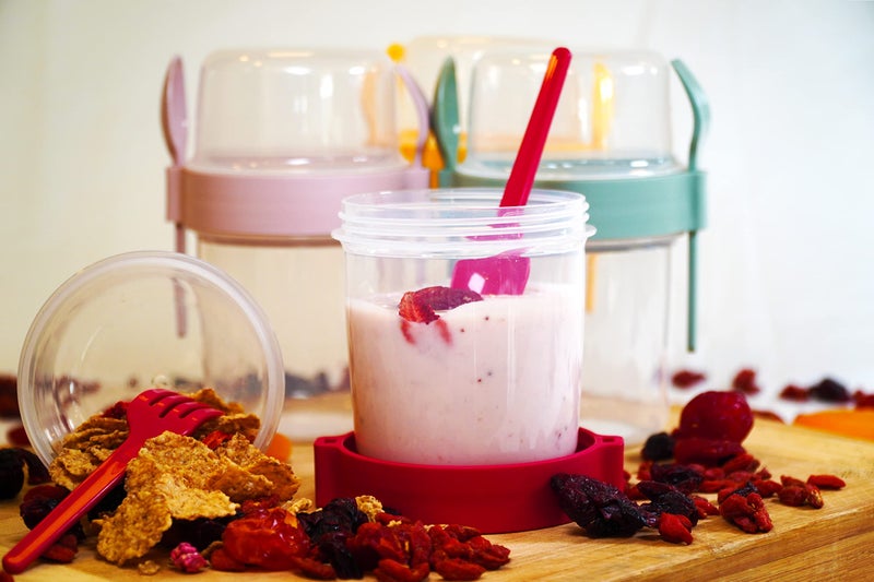 Salda 4 Pack 22 Oz Onder on the Go Cups Take Go Go Go Yogurt Cup مع كوب من الحبوب مع ملعقة وشوكة شوكة بين عشية وضحا - Image 2