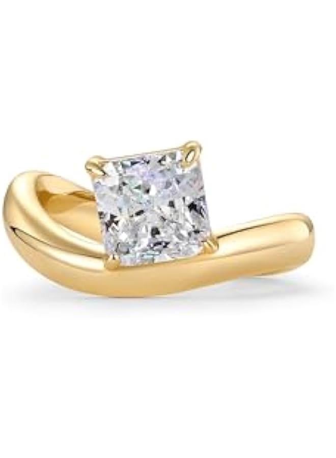 PAVOI 14K Gold Plated Premium Cubic Zirconia Square Solitaire Engagement Ring for Women - Unique Wavy Promise and Fake Wedding Ring - Image 1