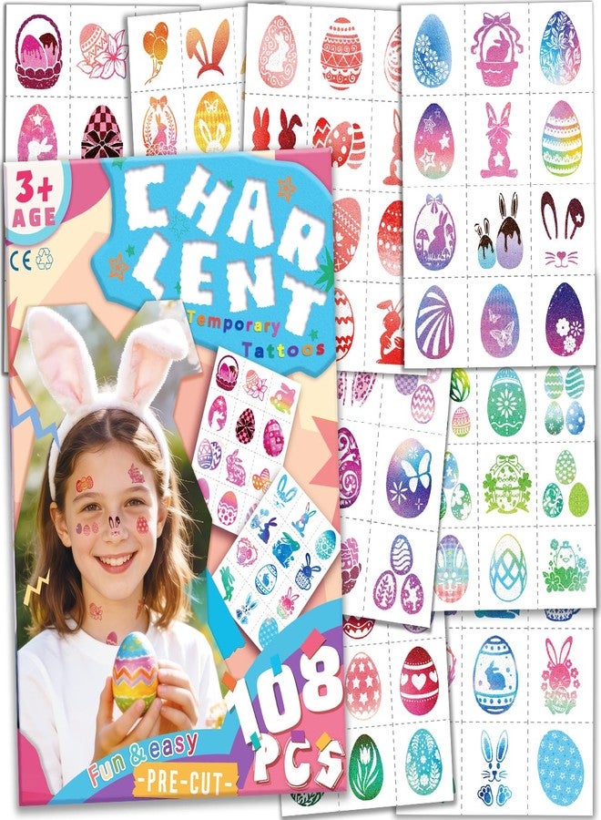 CHARLENT Glitter Easter Pre-Cut Temporary Tattoos for Kids - Image 1