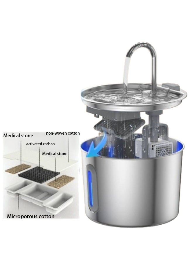 إيليلي Stainless Steel Cat Fountain Cat Water Fountain Stainless Steel Pet Water Fountain Dog Water Dispenser for Cats - Image 3